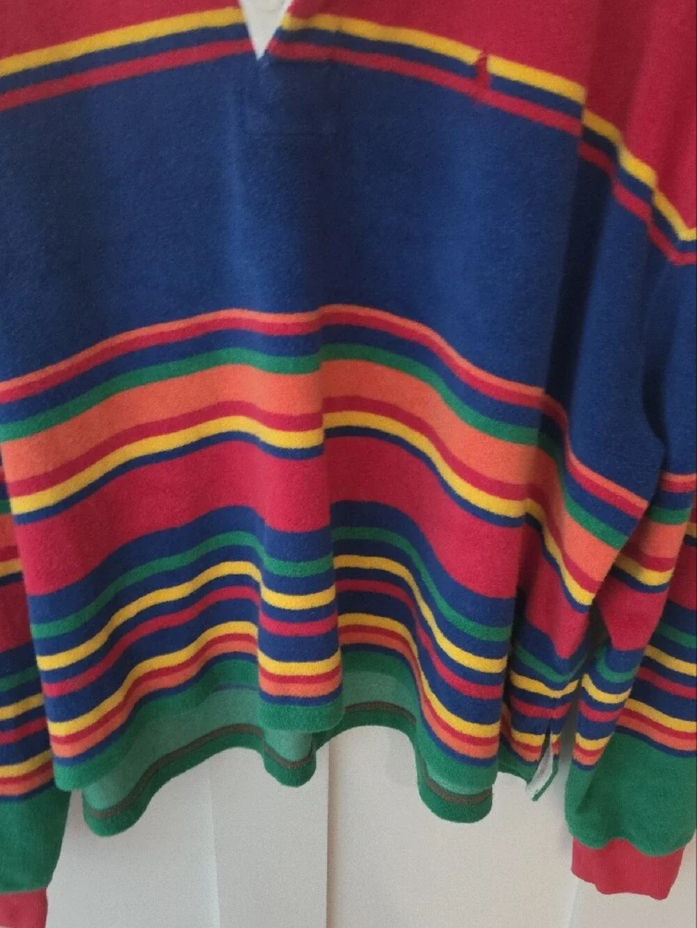 Polo by Ralph Lauren Bold Multicolor Striped V-Neck Rugby Sweater